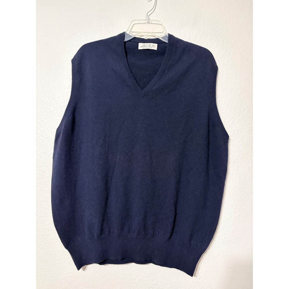 Berk London Cashmere Navy Blue V-Neck Sweater Vest Made in Scotland Mens 52